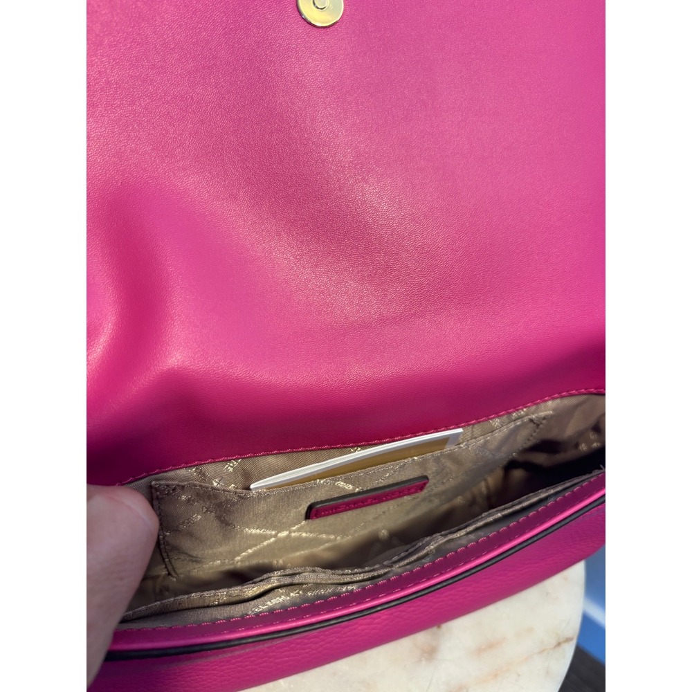 Michael Kors Pink Pebbled Leather Flap Crossbody Bag Gold Hardware - Picture 6 of 9